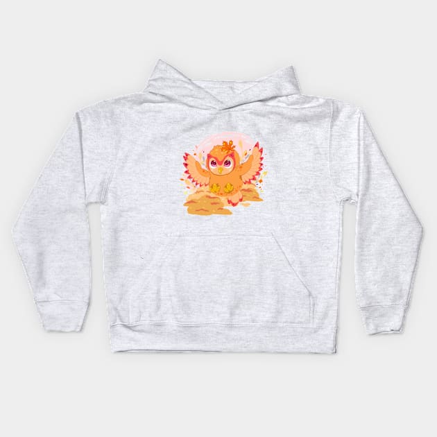 The little cute orange owl with pattern- for Men or Women Kids Boys Girls love owl Kids Hoodie by littlepiya